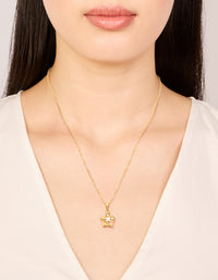 Waterproof Gold Plated Stainless Steel Cubic Zirconia Flower Outline Pendant Necklace - link has visual effect only