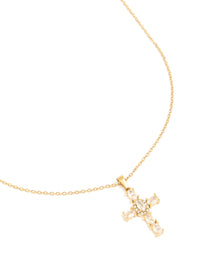 Waterproof Gold Plated Stainless SteeL Cubic Zirconia Statement Cross Necklace - link has visual effect only