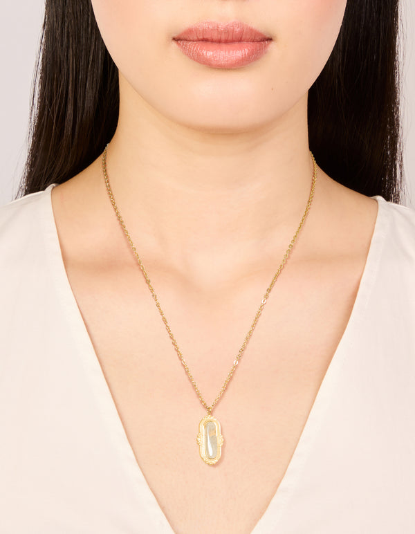 Waterproof Gold Plated Stainless Steel Semi Precious Stone Rectangle Boho Necklace