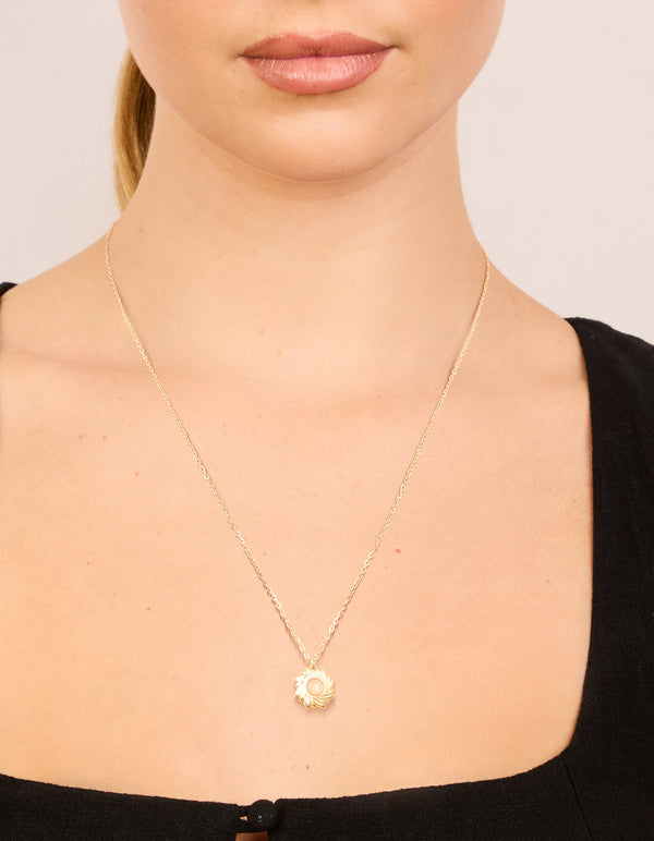 Waterproof Gold Plated Stainless Steel Pink Semi Precious Stone Sunray Necklace