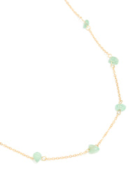 Waterproof Gold Plated Stainless Steel Green Semi Precious Stone Chip Necklace - link has visual effect only