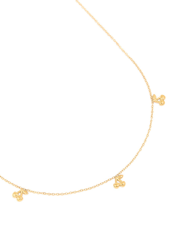 Waterproof Gold Plated Stainless Steel Mini Cherry Charms Necklace