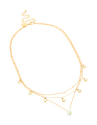 Waterproof Gold Plated Stainless Steel Green Jade Semi Precious Stone Pendant & Chain Layered Necklace - link has visual effect only