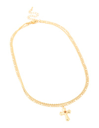 Waterproof Gold Plated Stainless Steel Tigers Eye Semi Precious Stone Cross Chain Layered Necklace - link has visual effect only