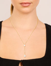 Waterproof Gold Plated Stainless Steel Cubic Zirconia Teardrop Y-Necklace - link has visual effect only