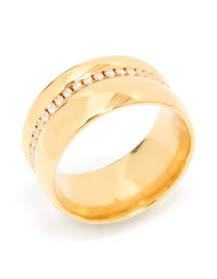 Waterproof Gold Plated Stainless Steel Cubic Zirconia Thick Band Pave Ring - link has visual effect only