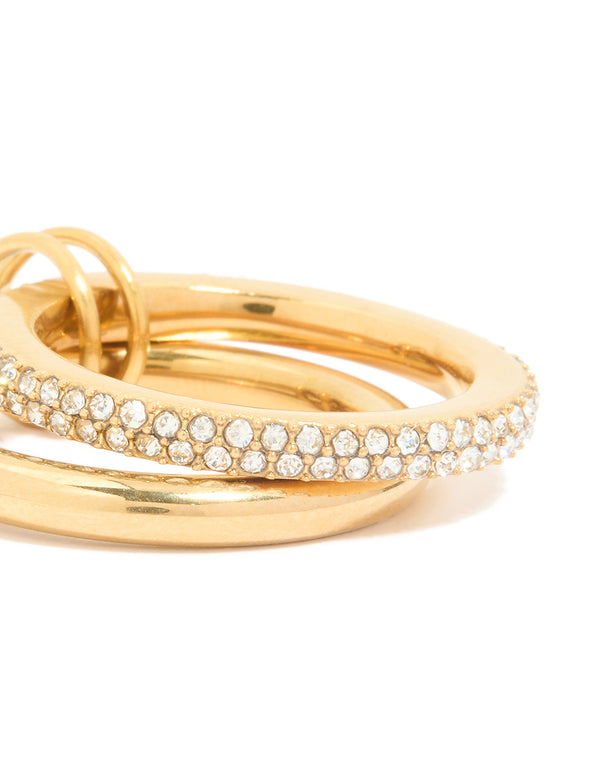 Waterproof Gold Plated Stainless Steel Cubic Zirconia Spinner Rondell Stacked Ring