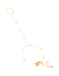 Waterproof Gold Plated Stainless Steel Green Jade Semi Precious Stone Hand Chain - link has visual effect only