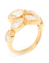 Waterproof Gold Plated Stainless Steel Cubic Zirconia Graduating Pear Wrap Ring - link has visual effect only