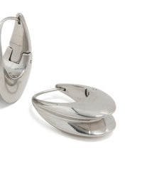 Designed with waterproof stainless steel oval concave huggie earrings in silver post detail view - link has visual effect only