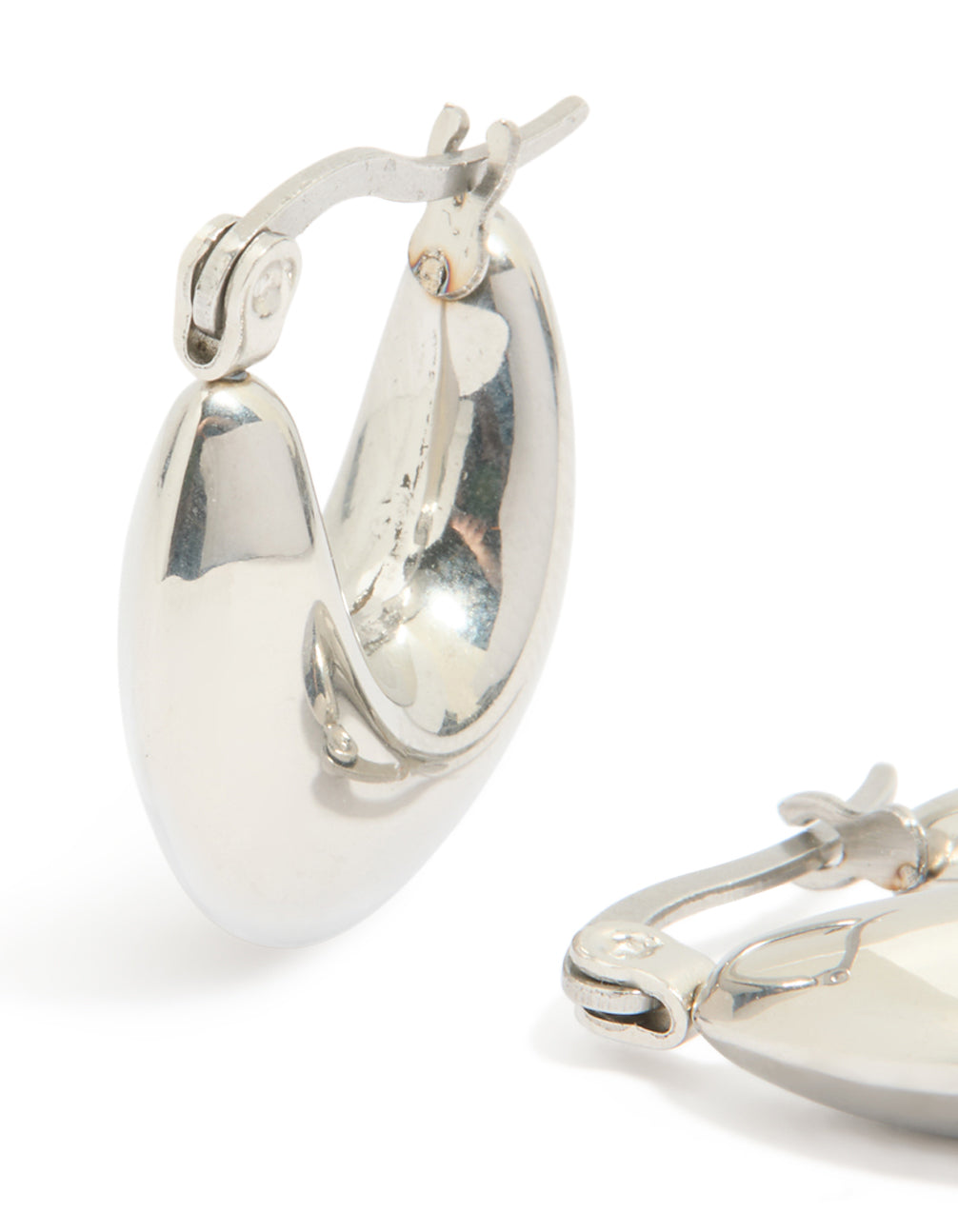 Crafted from waterproof stainless steel bubble half hoop earrings in silver close up view