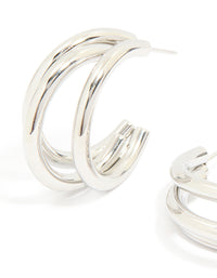 Waterproof Stainless Steel Triple Prong Hoop Earrings - link has visual effect only