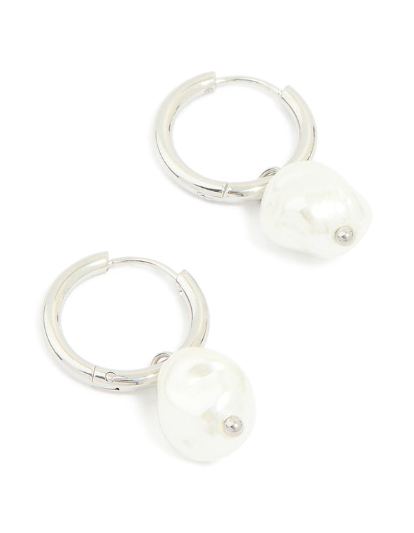 Waterproof Stainless Steel Pearl Huggie Earrings