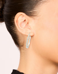 Waterproof Stainless Steel Diamante Hoop Earrings 35 MM - link has visual effect only