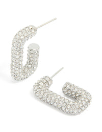 Waterproof Stainless Steel Cubic Zirconia Pavé Rectangle Hoop Earrings - link has visual effect only