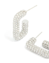 Waterproof Stainless Steel Cubic Zirconia Pavé Rectangle Hoop Earrings - link has visual effect only