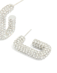 Waterproof Stainless Steel Cubic Zirconia Pavé Rectangle Hoop Earrings - link has visual effect only
