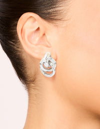 Waterproof Stainless Steel Knotted Link Drop Earrings - link has visual effect only