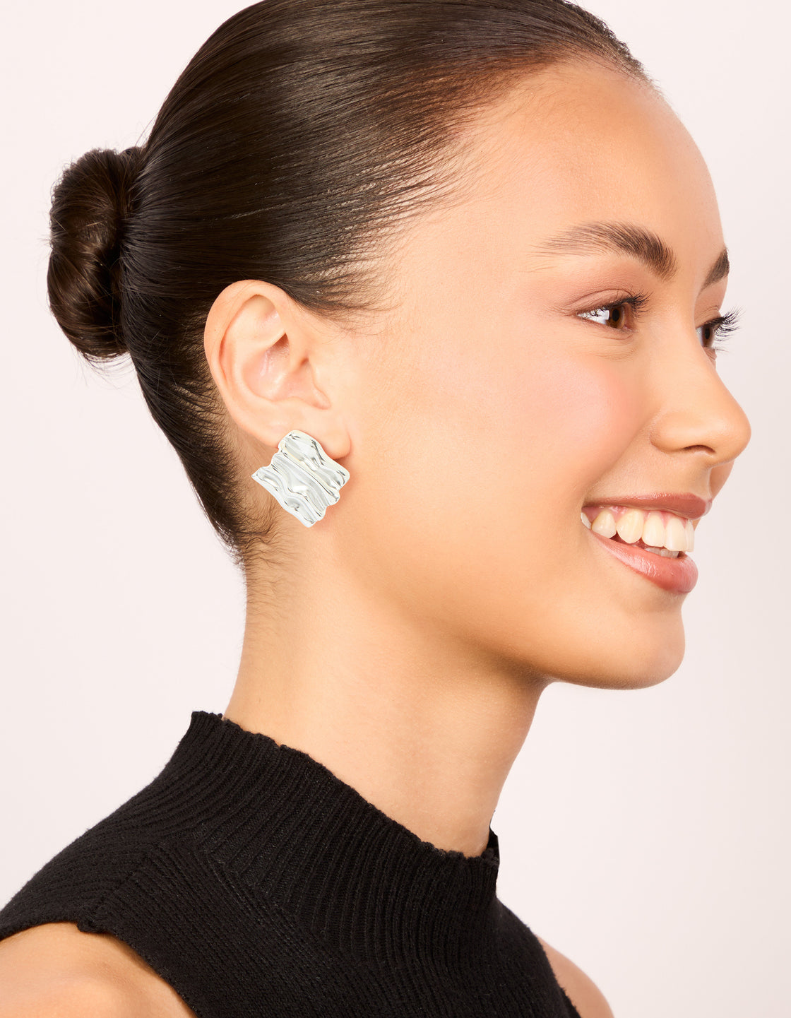 Waterproof Stainless Steel Textured Square Stud Earrings