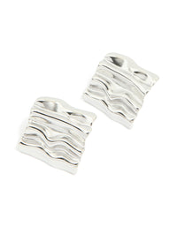 Waterproof Stainless Steel Textured Square Stud Earrings - link has visual effect only