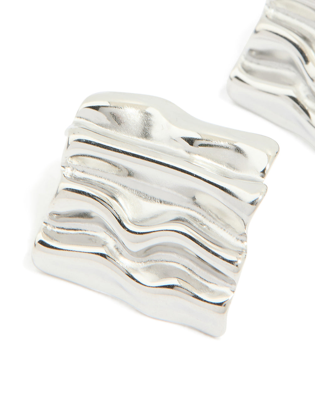 Waterproof Stainless Steel Textured Square Stud Earrings