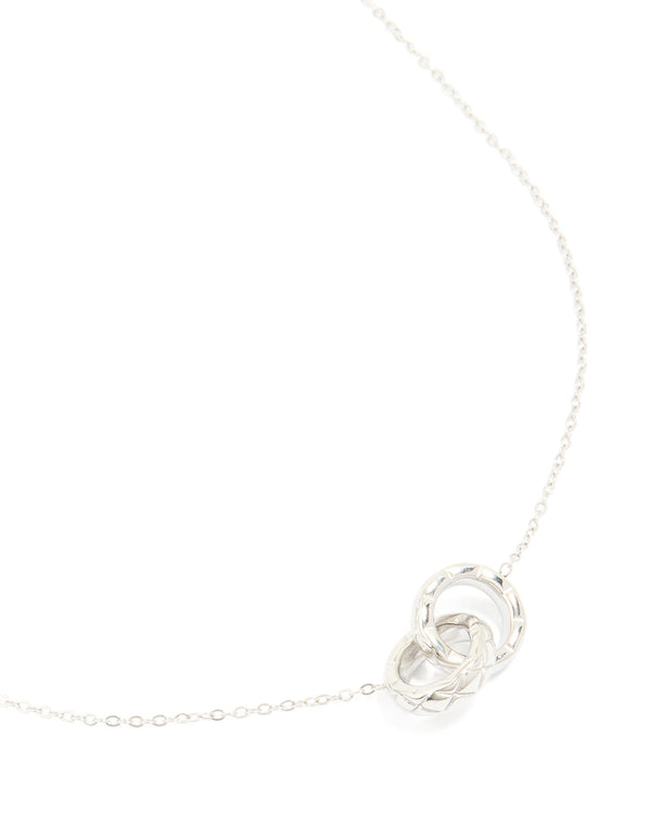 Waterproof Stainless Steel Textured Linked Circles Pendant Necklace