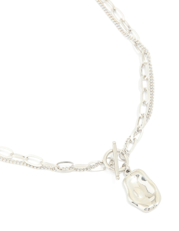 Waterproof Stainless Steel Molten Pendant & Chain Layered Necklace