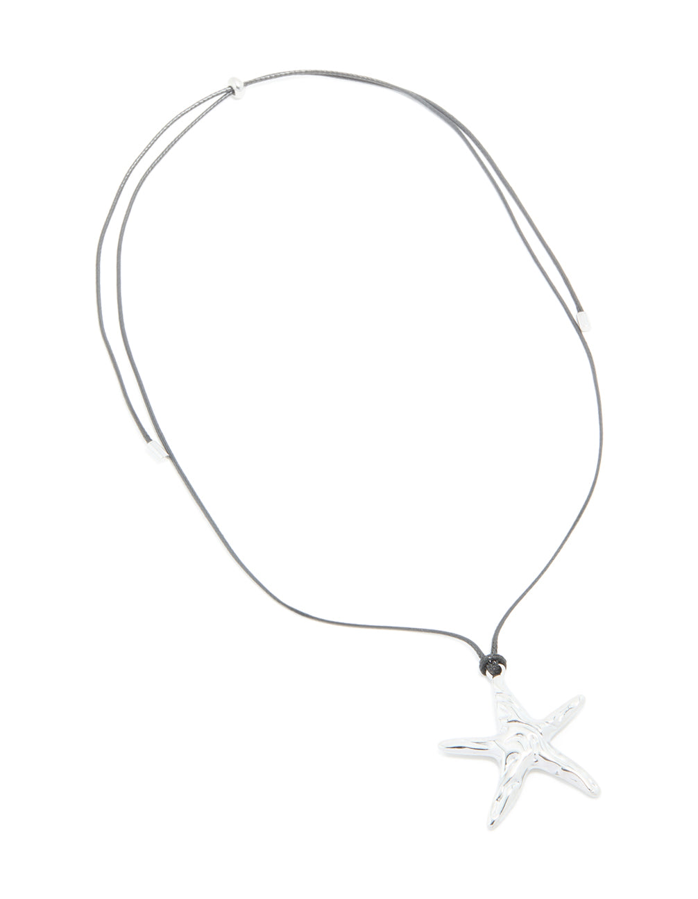 Crafted from waterproof stainless steel starfish cord necklace with ocean-inspired in dainty silver and black close up view