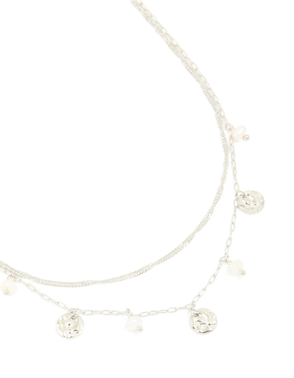 Waterproof Stainless Steel Pearl & Molten Pendant Chain Layered Necklace