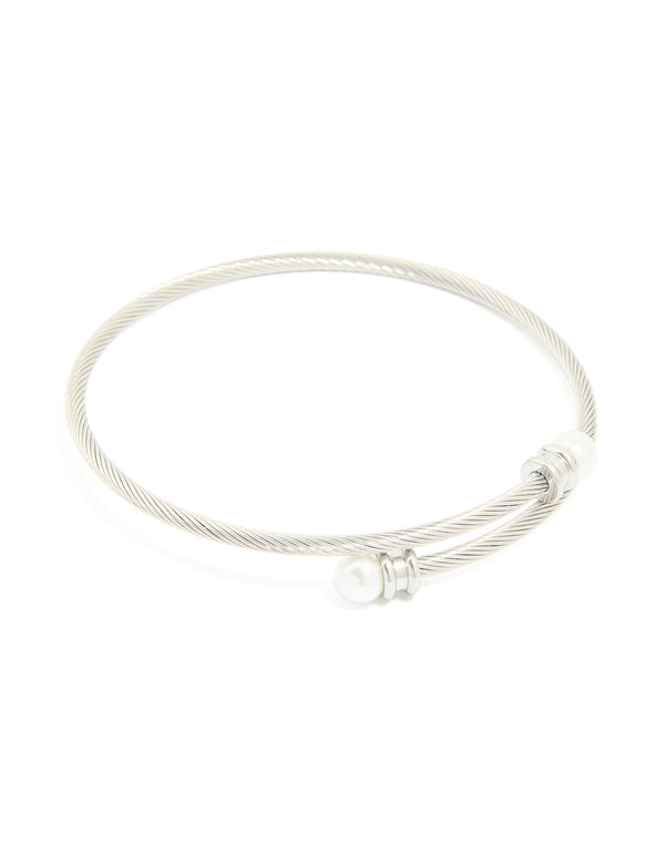 Waterproof Stainless Steel Pearl Twisted Bangle