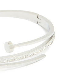 Waterproof Stainless Steel Cubic Zirconia Nail Hinge Bangle - link has visual effect only