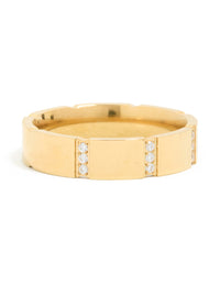 Waterproof Gold Plated Stainless Steel Cubic Zirconia Trio Stripe Ring - link has visual effect only