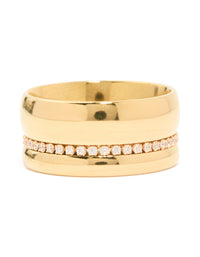 Waterproof Gold Plated Stainless Steel Cubic Zirconia Thick Band Pave Ring - link has visual effect only