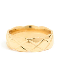 Waterproof Gold Plated Stainless Steel Crosshatch Ring - link has visual effect only