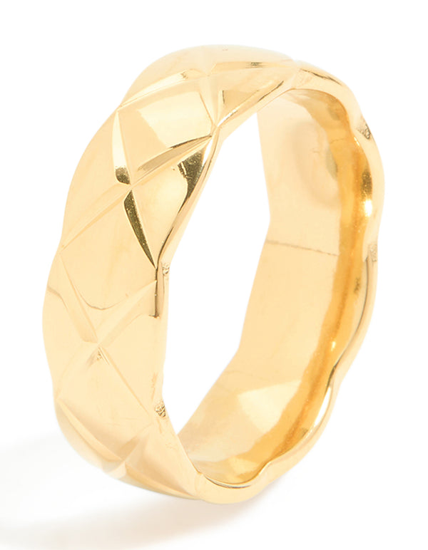 Waterproof Gold Plated Stainless Steel Crosshatch Ring