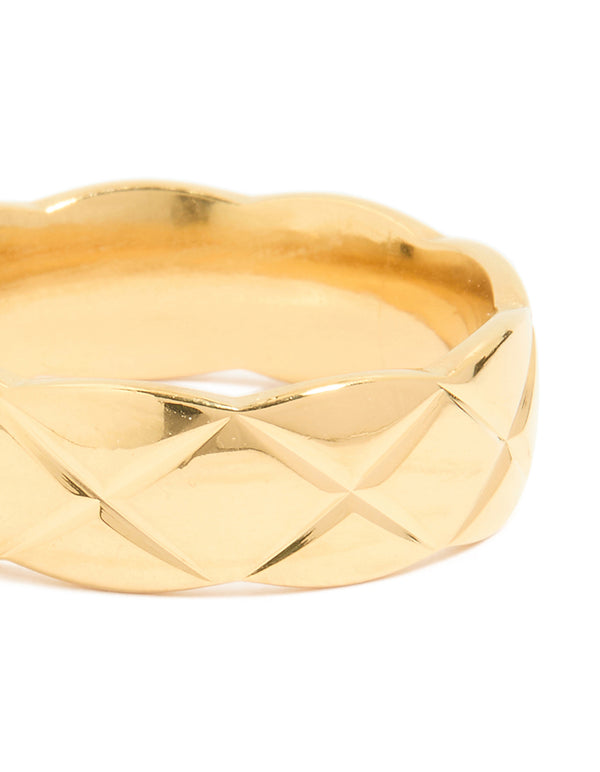 Waterproof Gold Plated Stainless Steel Crosshatch Ring