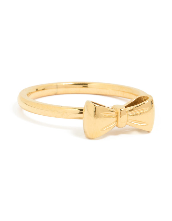 Waterproof Gold Plated Stainless Steel Bow Ring