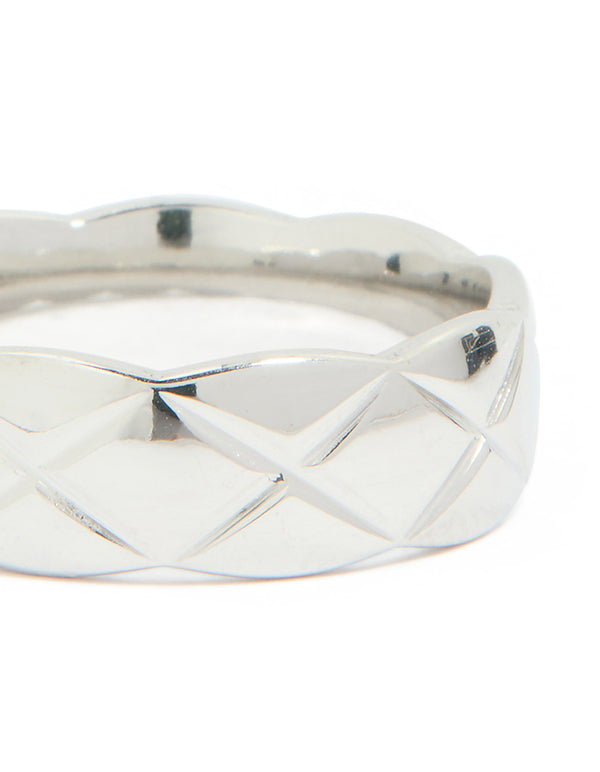 Waterproof Stainless Steel Crosshatch Band Ring