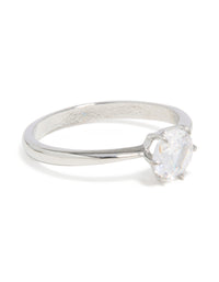 Waterproof Stainless Steel Diamante Solitaire Band Ring - link has visual effect only