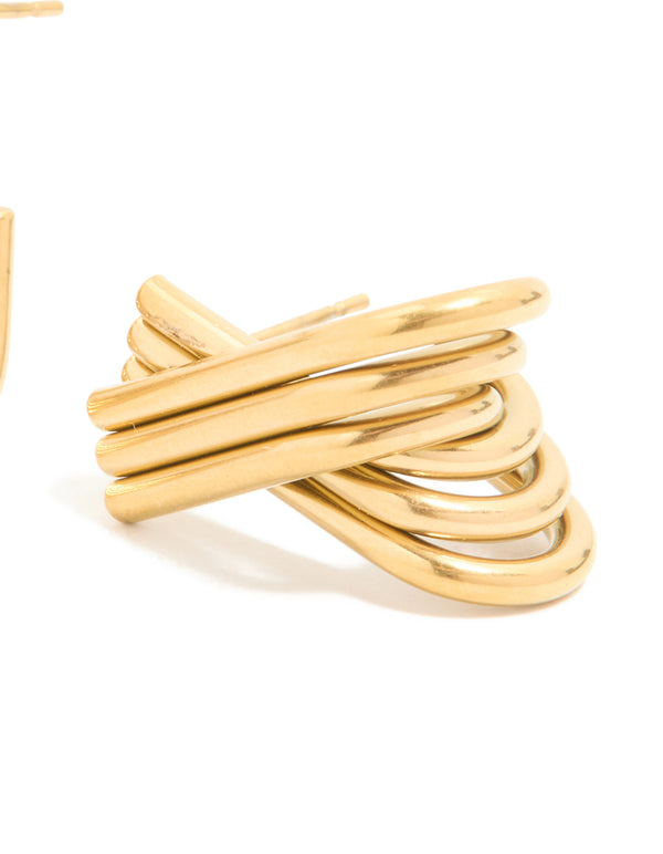 Waterproof Gold Plated Stainless Steel Long Layered Circle Hoop Earrings