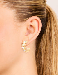 Waterproof Gold Plated Stainless Steel Cubic Zirconia Mixed Cut Hoop Earrings - link has visual effect only