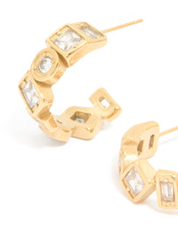 Waterproof Gold Plated Stainless Steel Cubic Zirconia Mixed Cut Hoop Earrings - link has visual effect only
