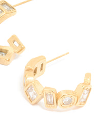 Waterproof Gold Plated Stainless Steel Cubic Zirconia Mixed Cut Hoop Earrings - link has visual effect only