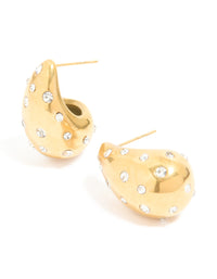 Waterproof Gold Plated Stainless Steel Diamante Teardrop Bubble Earrings - link has visual effect only