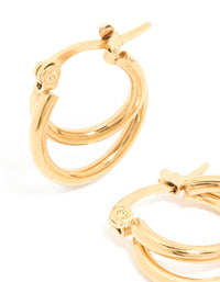 Waterproof Gold Plated Stainless Steel Double Classic Hoop Earrings - link has visual effect only