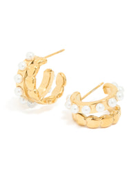 Waterproof Gold Plated Stainless Steel Pearl & Disc Hoop Earrings - link has visual effect only