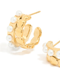 Waterproof Gold Plated Stainless Steel Pearl & Disc Hoop Earrings - link has visual effect only