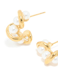 Waterproof Gold Plated Stainless Steel Pearl Wire Hoop Earrings - link has visual effect only
