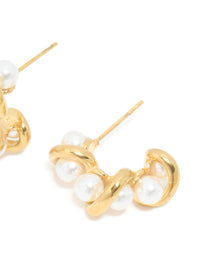 Waterproof Gold Plated Stainless Steel Pearl Wire Hoop Earrings - link has visual effect only