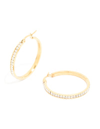 Waterproof Gold Plated Stainless Steel Diamante Hoop Earrings 35 MM - link has visual effect only